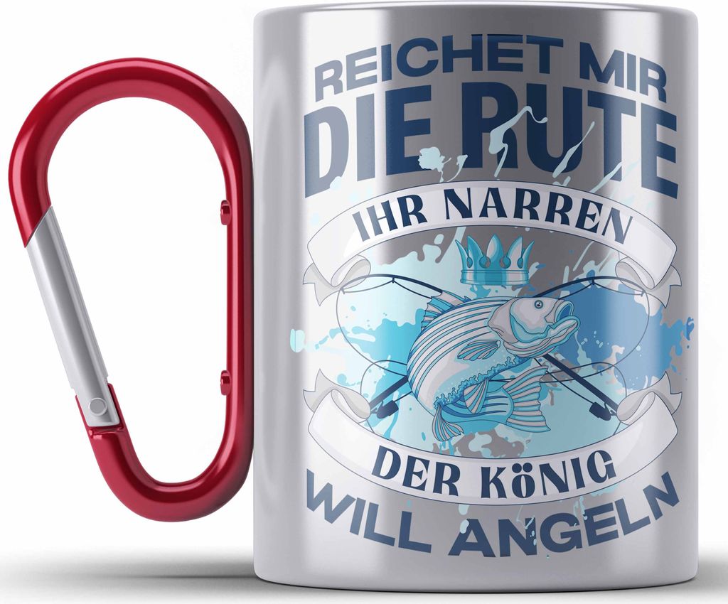 Trendation - Angler Edelstahl Tasse Karabiner Geschenk Männer Spruch Lustig für Fischer Geschenkidee Angeln Becher (Rot)