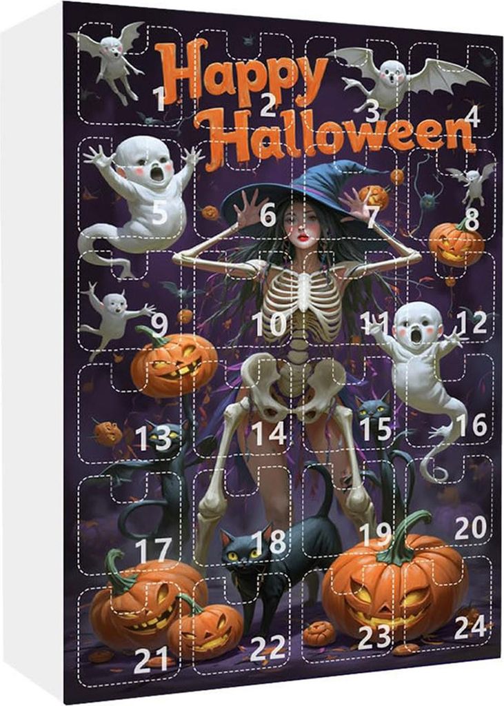Horror-Halloween-Adventskalender, vielseitige festliche Party, 24 Tage gruseliger Countdown-Anhänger, Urlaubsgeschenke für Jungen und Mädchen