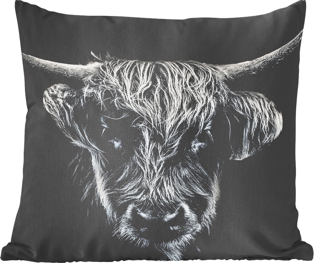 MuchoWow Zierkissen Sofakissen Wohnzimmer Dekokissen 45x45 cm Schottisches Hochlandrind - Schwarz - Kuh - Tiere - Schlafpolster - Polster für da...