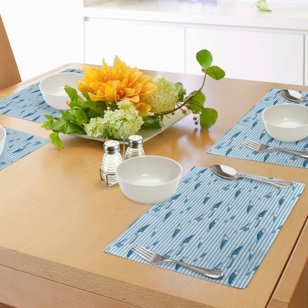 ABAKUHAUS Gestreift Platzmatten, Schildkröten und Blaue Streifen-abstraktes Druck-Wasser-Thema Caretta Ozean-Tier-Muster, Tiscjdeco aus Farbfesten...