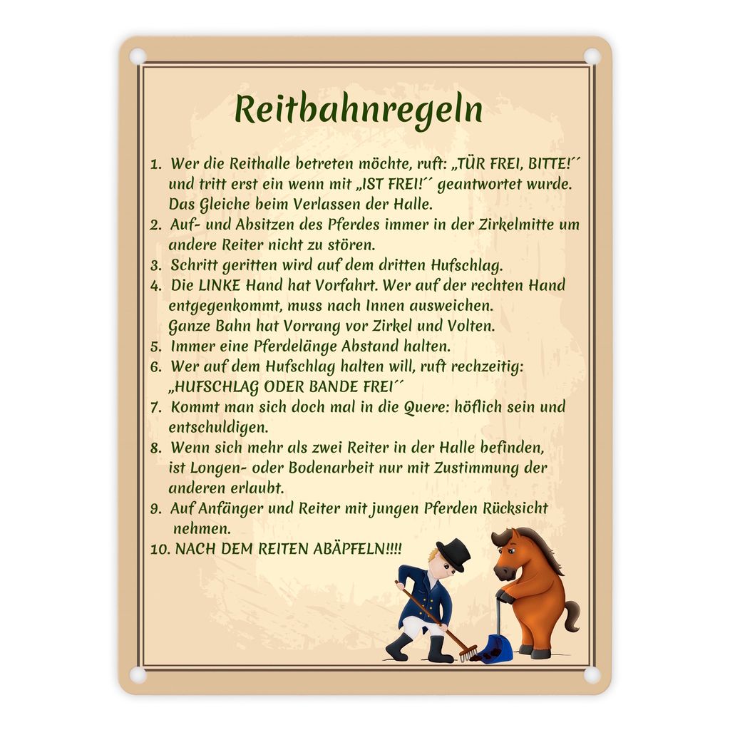 Reitbahnregeln Metallschild in 15x20 cm Produktbild 