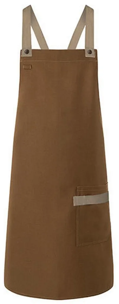 Tablier professionnel à bavette avec bretelles croisées coloris cannelle
