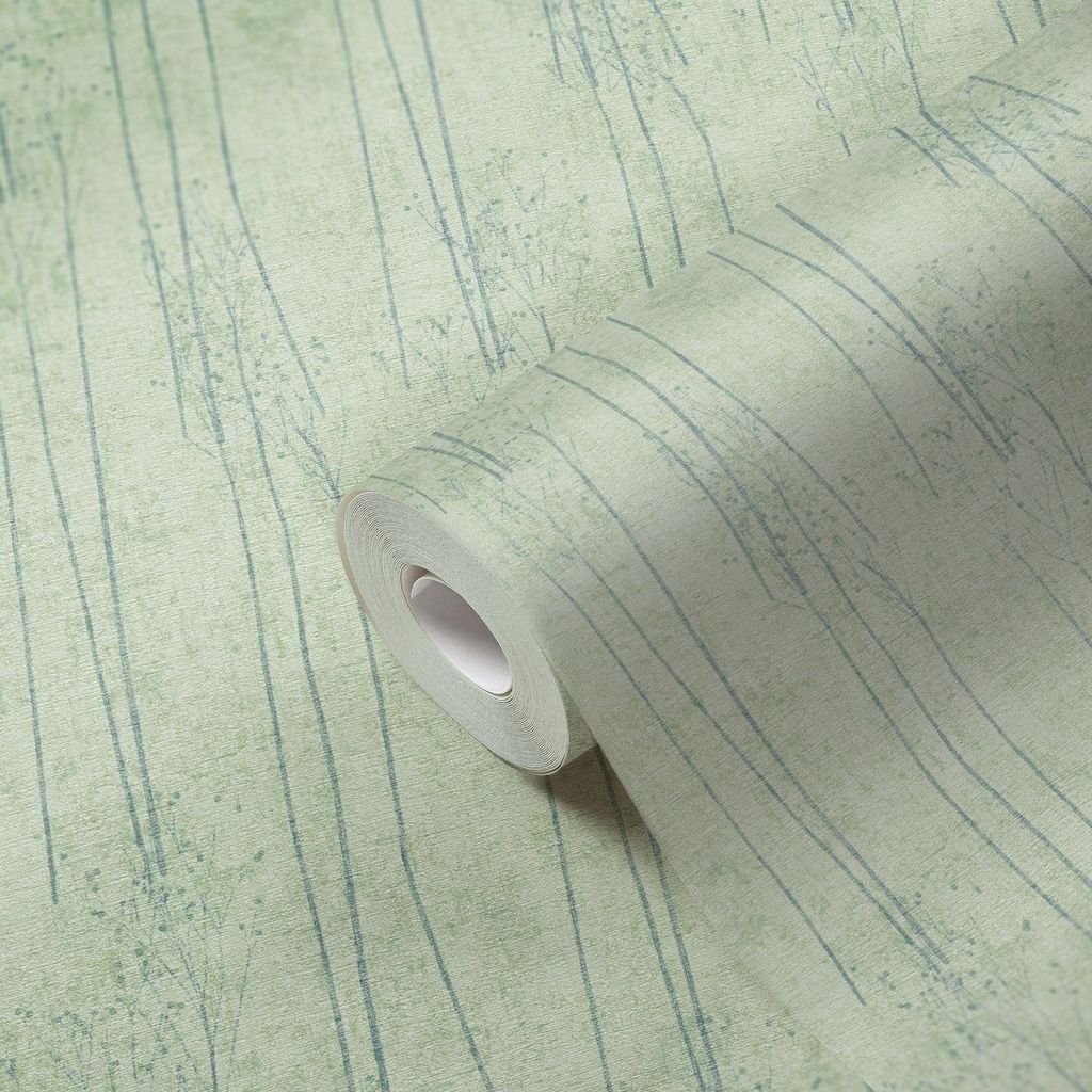 A.S. Creation | Florale Tapete | Vliestapete | Kollektion #Hygge | 386144 | Grün | 10.05 x 0.53 m | Schilfgras | Wohnzim