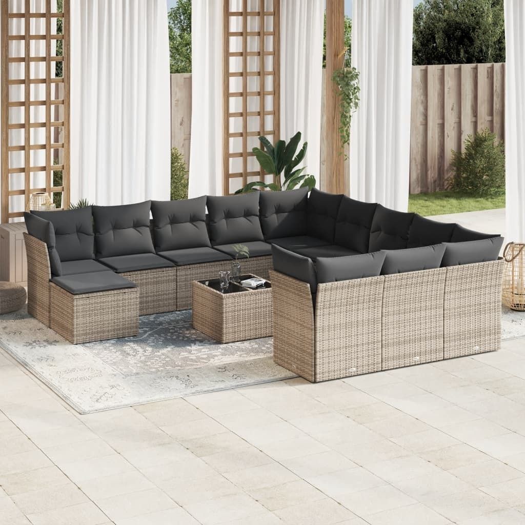 Maison Exclusive - 13-tlg. Garten-Sofagarnitur mit Kissen Grau Poly Rattan