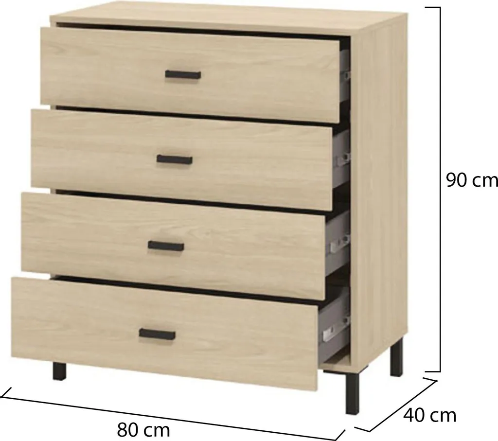 Commode 4 Tiroirs Design Chêne Marron Rosasco Dimensions 80x40x90 cm