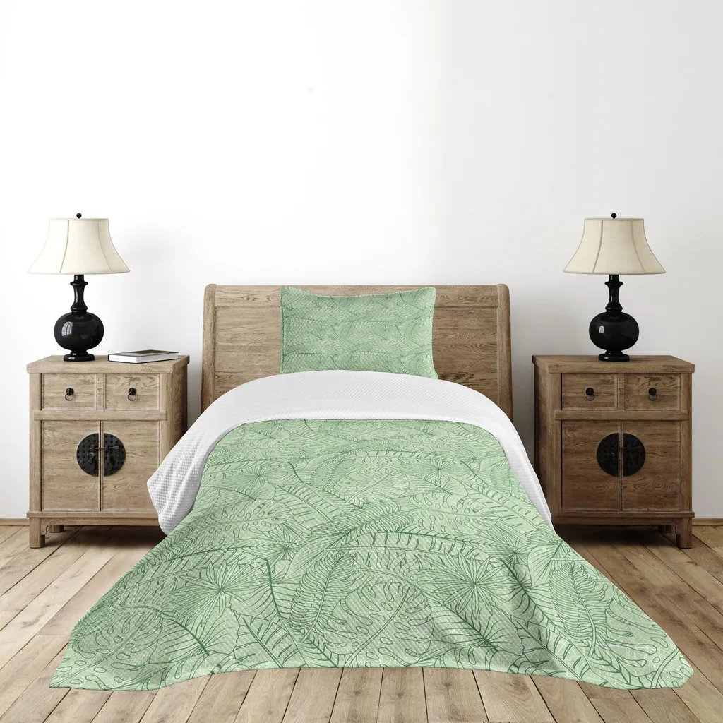 Set Copriletto Moderno 170x220 cm Verde Chiaro - ABAKUHAUS Natur