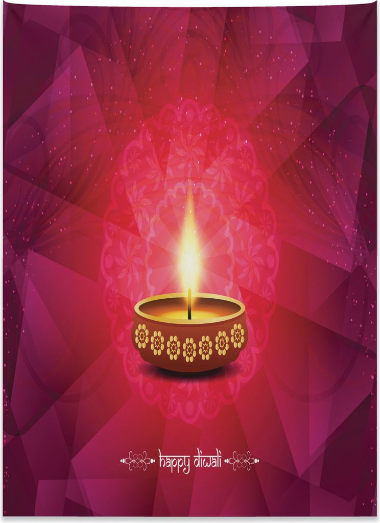 Abakuhaus Stammes Wandteppich, Diwali religiöses festliches aus Weiches Mikrofaser Stoff Kein Verblassen Klare Farben Waschbar, 110 x 150 cm, Rosa