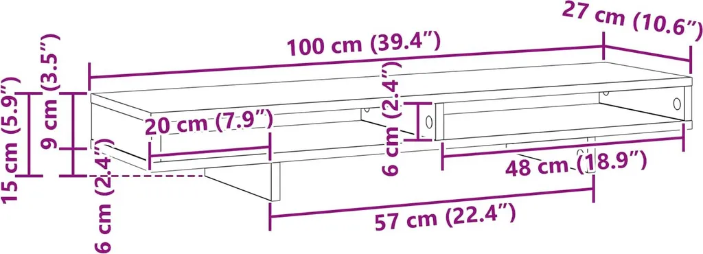 Support d'écran noir 100 x 27 x 15 cm en aggloméré robuste pour bureau - 8