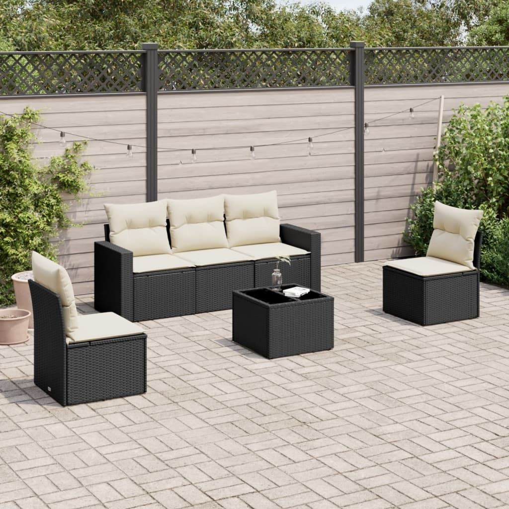 Maison Exclusive - 6-tlg. Garten-Sofagarnitur mit Kissen Schwarz Poly Rattan