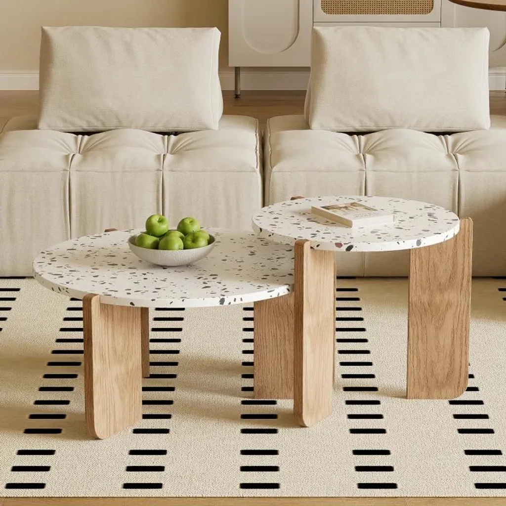 Table basse pliante pour salon et canapé - Lot de 2 beige multi-usage - 9