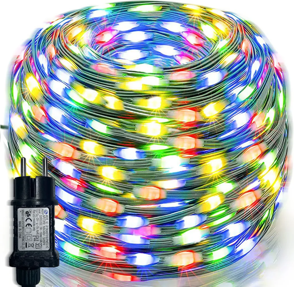 30M Luci Natalizie Colorate Filo Verde DC24V - 8 Modalità per Esterno