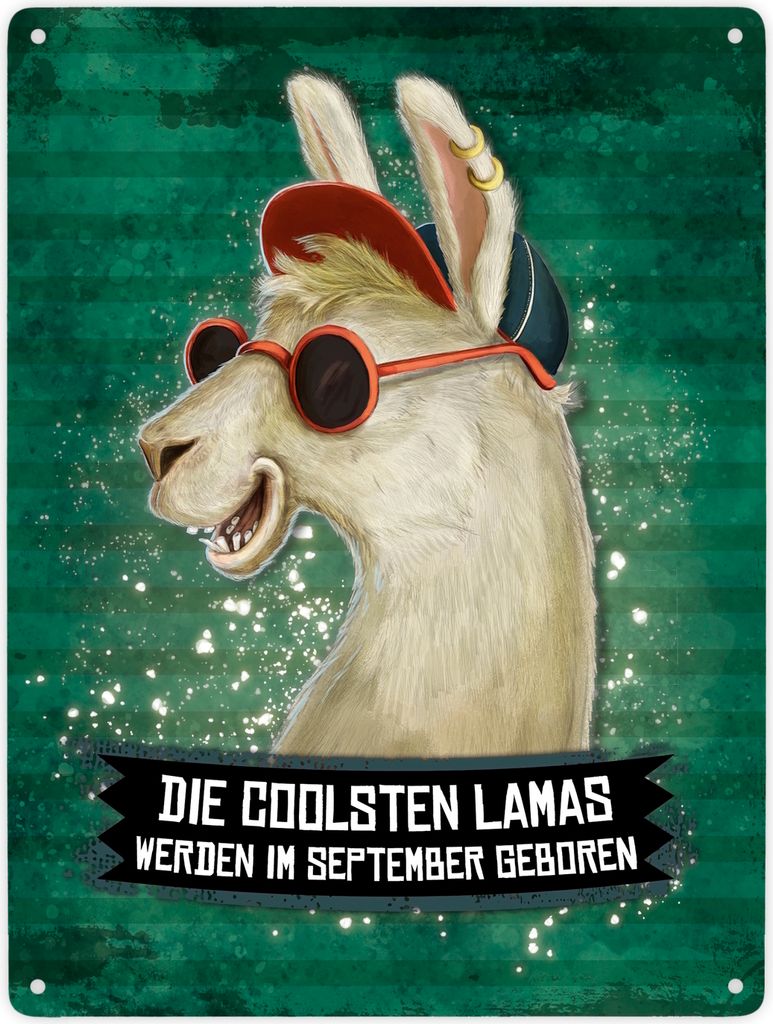 Die coolsten Lamas werden im September geboren Metallschild XXL Schild
