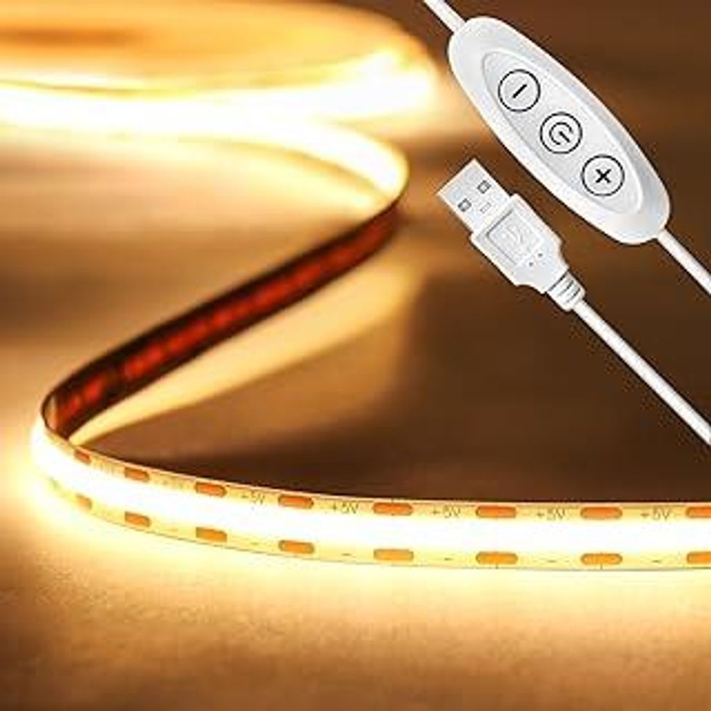 2m USB 5V LED Streifen Warmweiss 3000K, 960LEDs Dimmbar COB LED Strip Lights CRI90+ LED TV Hintergrundbeleuchtung, Flexibel Unterbodenleuchte für ...