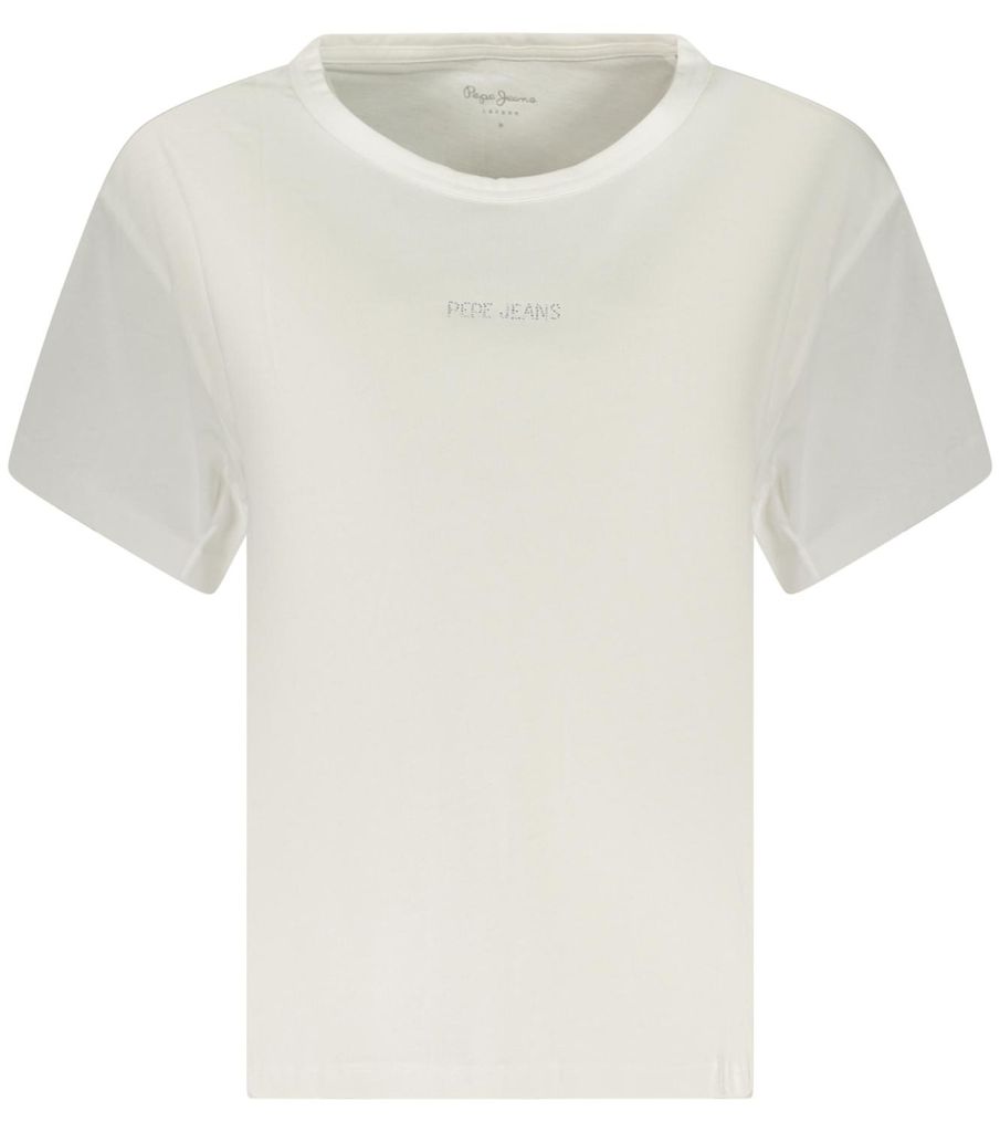 Damen Weißes Kurzarm-T-Shirt aus nachhaltiger Baumwolle mit Strass