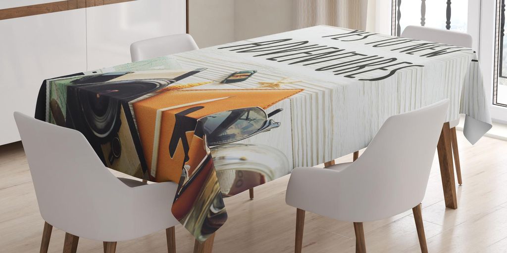 ABAKUHAUS Abenteuer Tischdecke, Sag Ja zu neuen Abenteuern Text Reisen Vorbereitungen Thema Fernweh Konzept Retro, 140 x 240 cm, Mehrfarbig