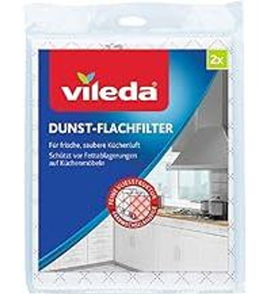 Vileda Dunst-Flachfilter, Universalformat, hohe Filterleistung durch feine Vliesstruktur, Filterwechsel Farbanzeige, inkl. 2 Einweg-Handschuhe zum ...