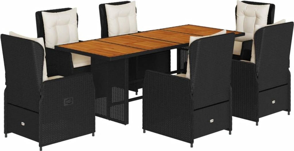 vidaXL 7-tlg. Garten-Essgruppe mit Kissen Schwarz Poly Produktbild 