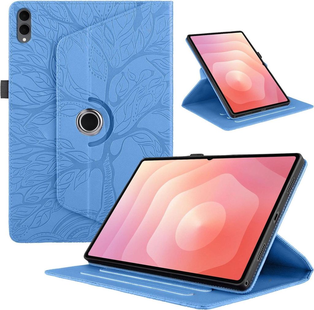 Für Samsung Galaxy Tab S11 Ultra 360 Grad Rotation Design Kunstleder Tasche Blau