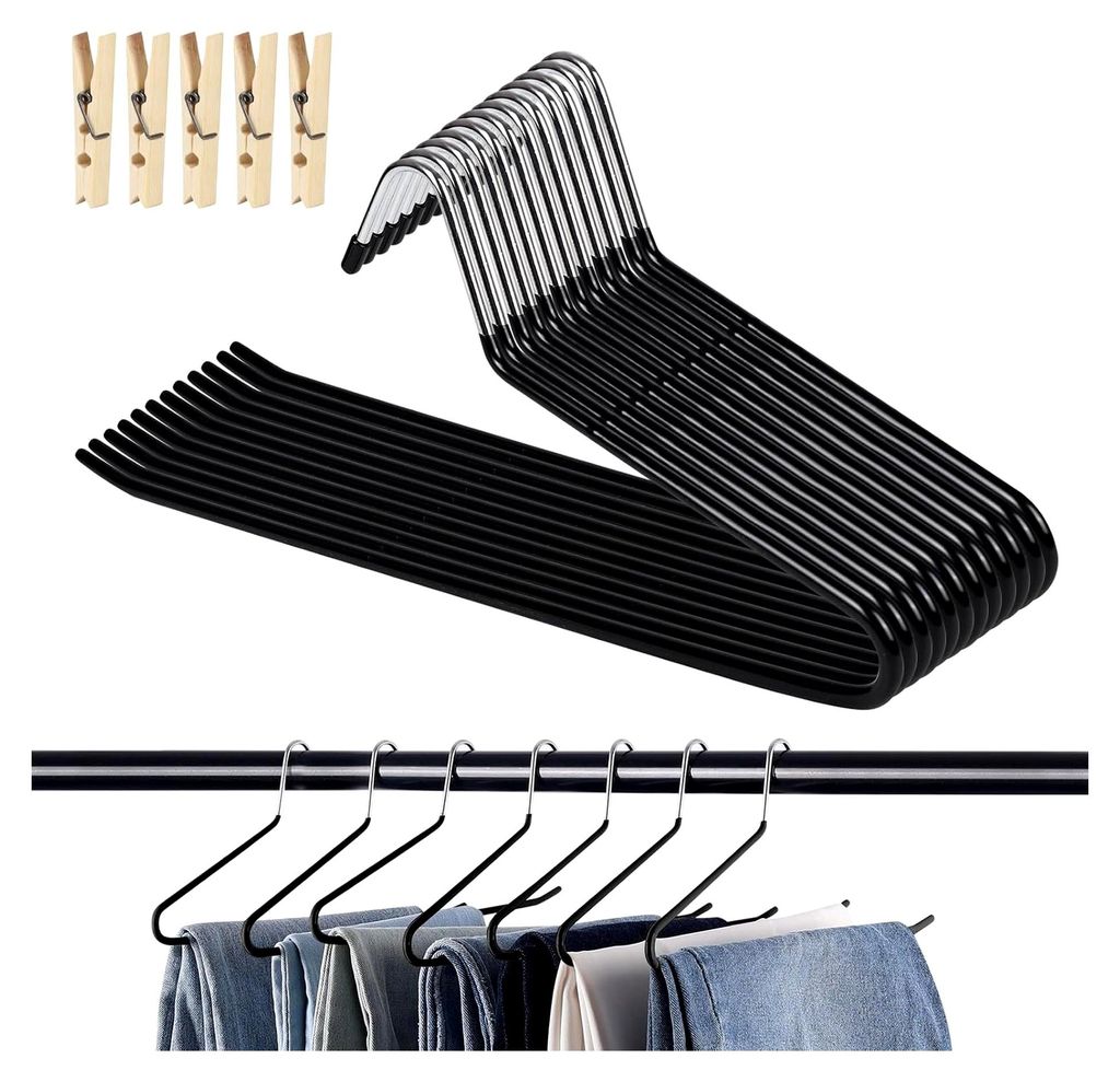 12 Stück Hosenbügel, Offenes Ende Hosen Kleiderbügel, rutschfest Hosenspanner Platzsparend Metall-Hosenbügel mit 5 Clips für Hosen, Jeans,Scha...