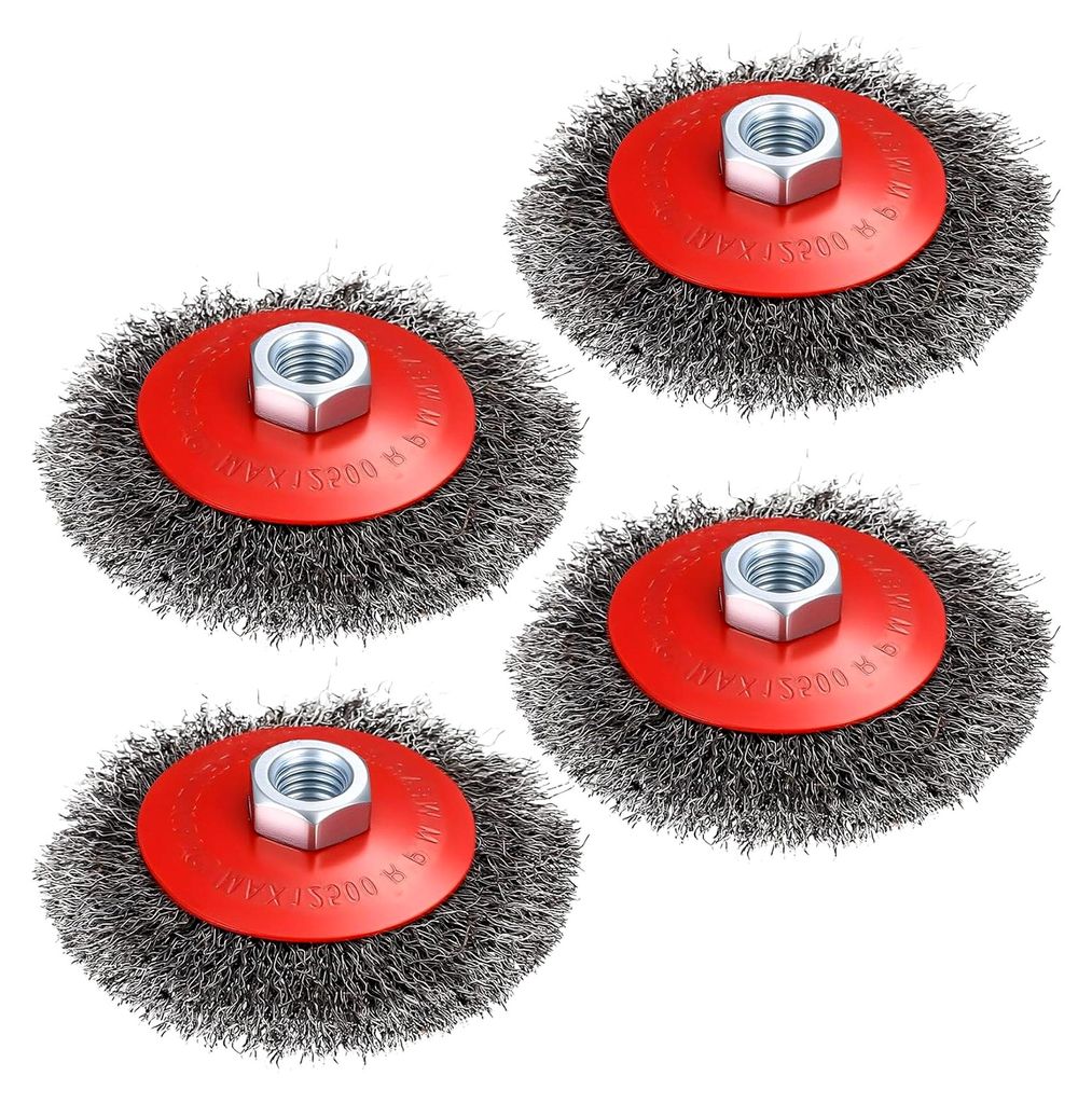 4 Stück Drahtbürsten für Winkelschleifer, Durchmesser 100 mm, Set mit M14 Gewinde, geeignet für Bohrmaschine, Polieren, Schleifen, Entgraten un...