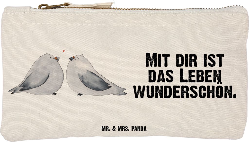 Mr. & Mrs. Panda Mäppchen Turteltauben Liebe Größe S Klein - Weiß - Geschenk, Kulturbeutel, Freundin, Hochzeit, Federmappe, Kosmetiktasche, Ver...
