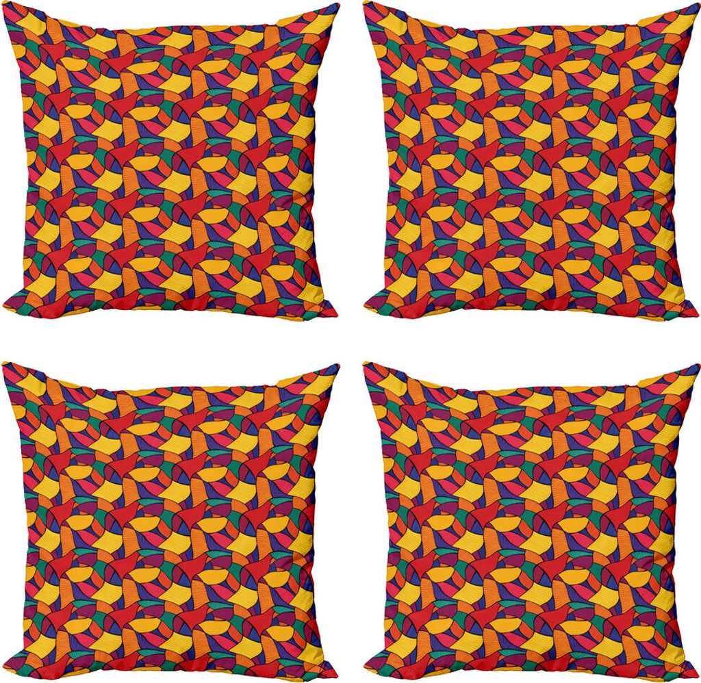 ABAKUHAUS Bunt Kissenbezug Set (4 Stück), Vivid Mosaic und Wellen, Moderner Doppelseitiger Digitaldruck, 60 cm x 60 cm, Mehrfarbig