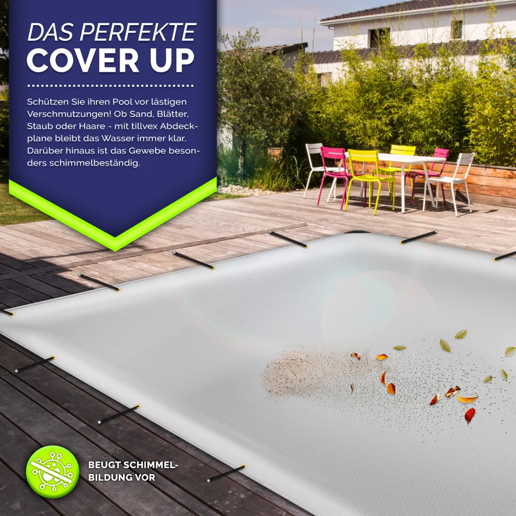tillvex® telone grigio 4x6 m con occhielli + 10 ganci e 15 m di corda | telone in tessuto 650g/m² impermeabile e antistrappo | telone premium in PVC universale per camion, piscina, mobili da giardino in legno | telone per giardino - 7