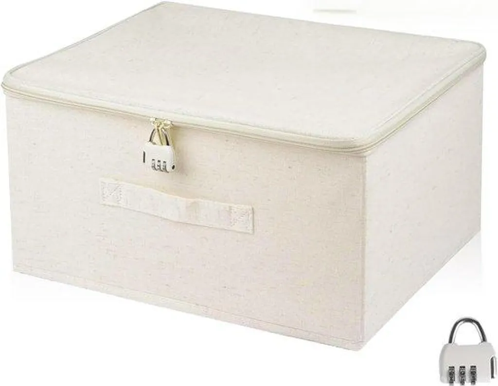 Boîte de rangement pour dressing beige en tissu avec fente d'accès