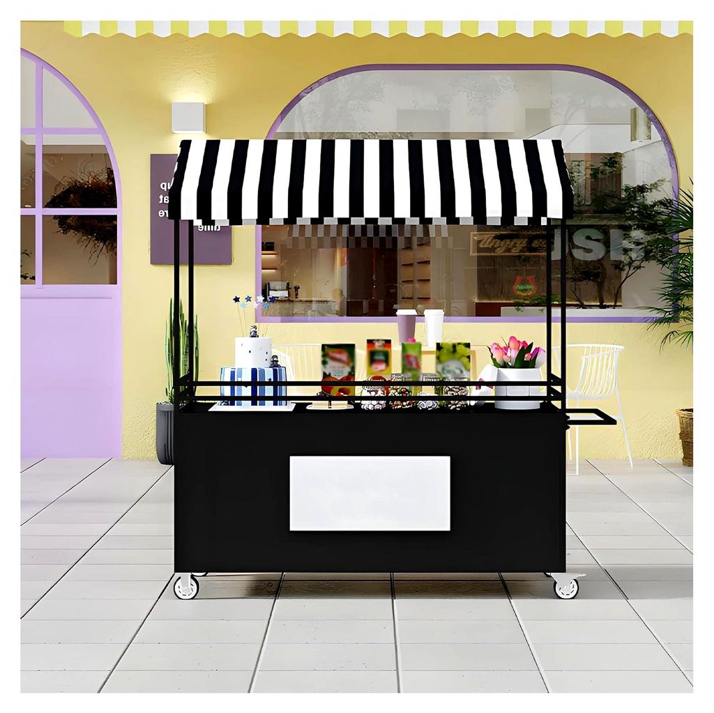 Mobiler Verkaufsstand für den Außenbereich, Street Food Wagen mit Rädern, Verkaufsstand aus Metall für Kunsthandwerk, Kaffee, Desserts (Schwarz...