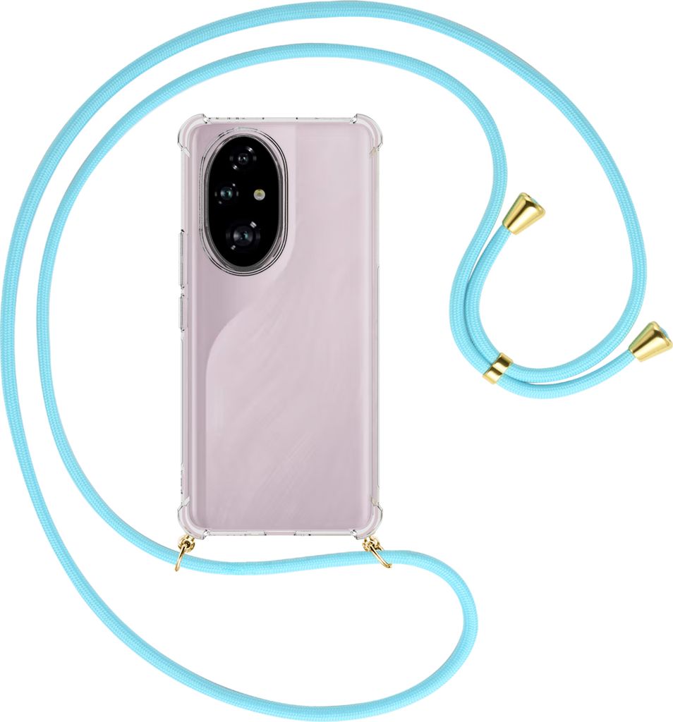 Handykette Backcover-Schutzhülle mit Band (Metall goldfarben) für Realme C67 5G - himmelblau