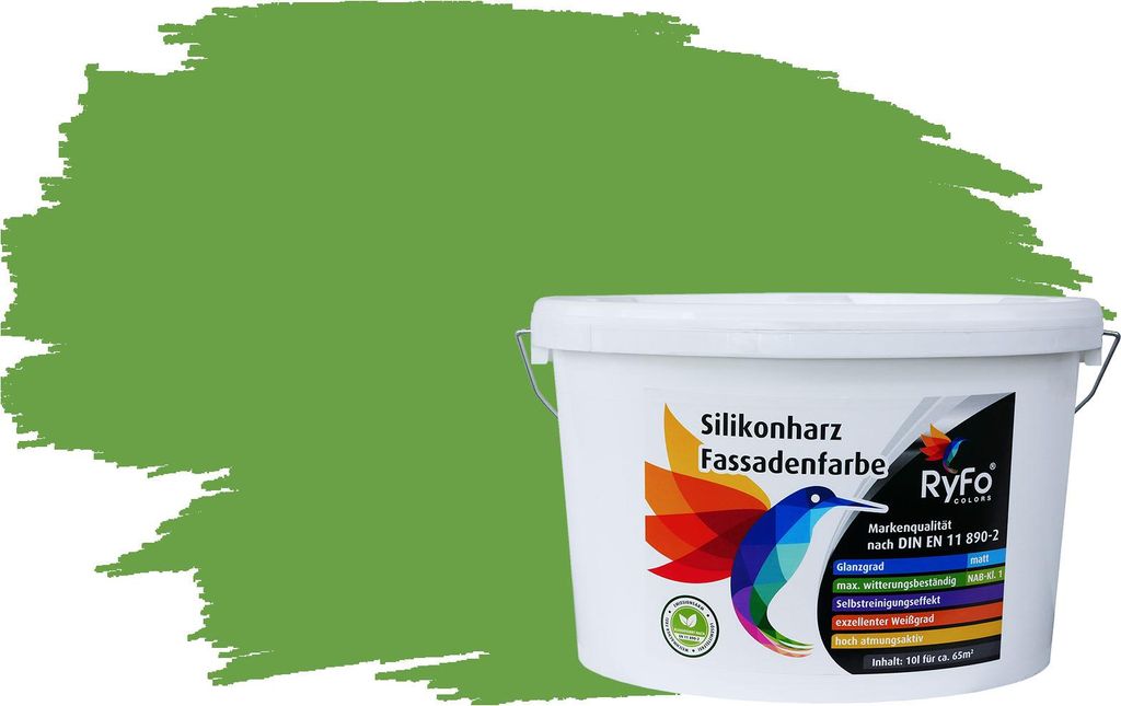 RyFo Colors Silikonharz Fassadenfarbe Lotuseffekt Trend Schilfgrün 10l - bunte Fassadenfarbe, weitere Grün Farbtöne und Größen erhältlich, De...