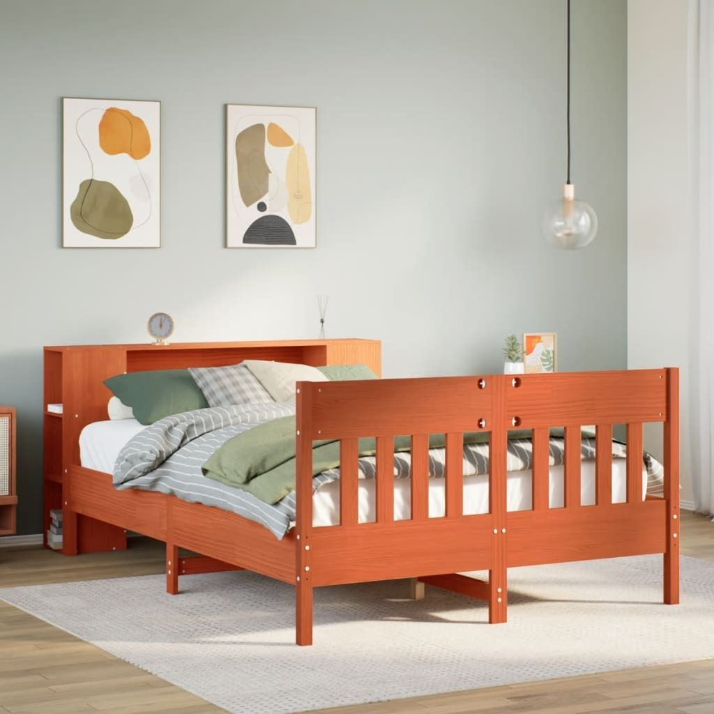 "2026 Promotion" Massivholzbett Schlafzimmer - mit Regal ohne Matratze - Wachsbraun 135x190 cm - Polsterbett CC17766