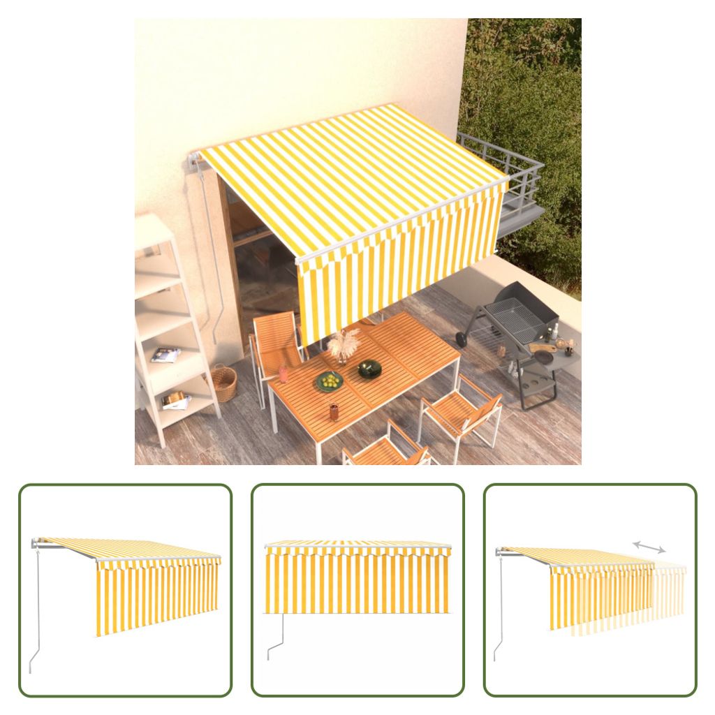 The Living Store Markise Automatisch Einziehbar mit Volant 3,5x2,5 m Gelb & Weiß
