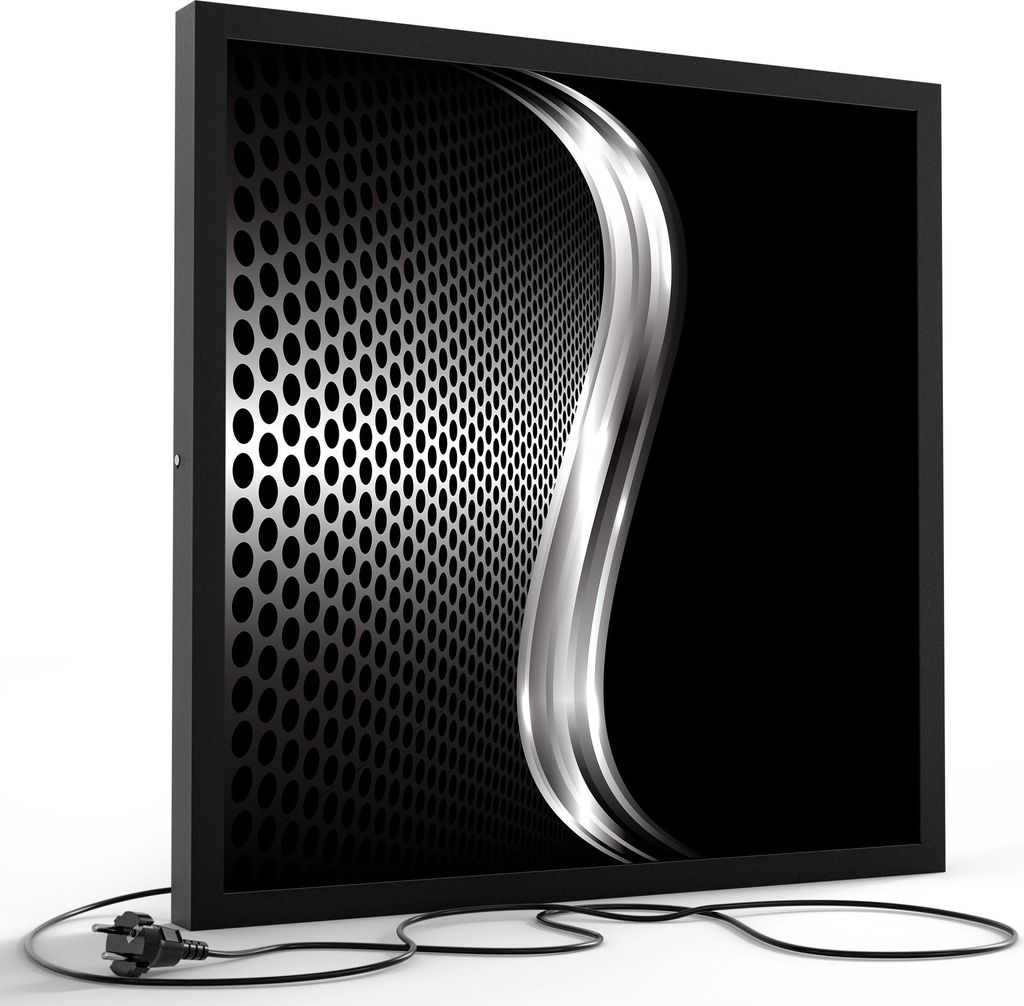 DEQORI LED-Bild & Lampe 60x60 cm Schwarz 'Gitter mit Silberschweif' Leuchtbild Leuchte