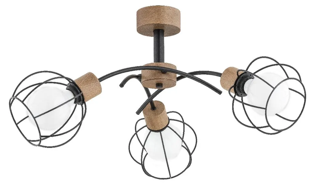 Plafonnier PALOMA bois clair et noir 3xE27 Alfa - Luminaire 31x75x72 cm