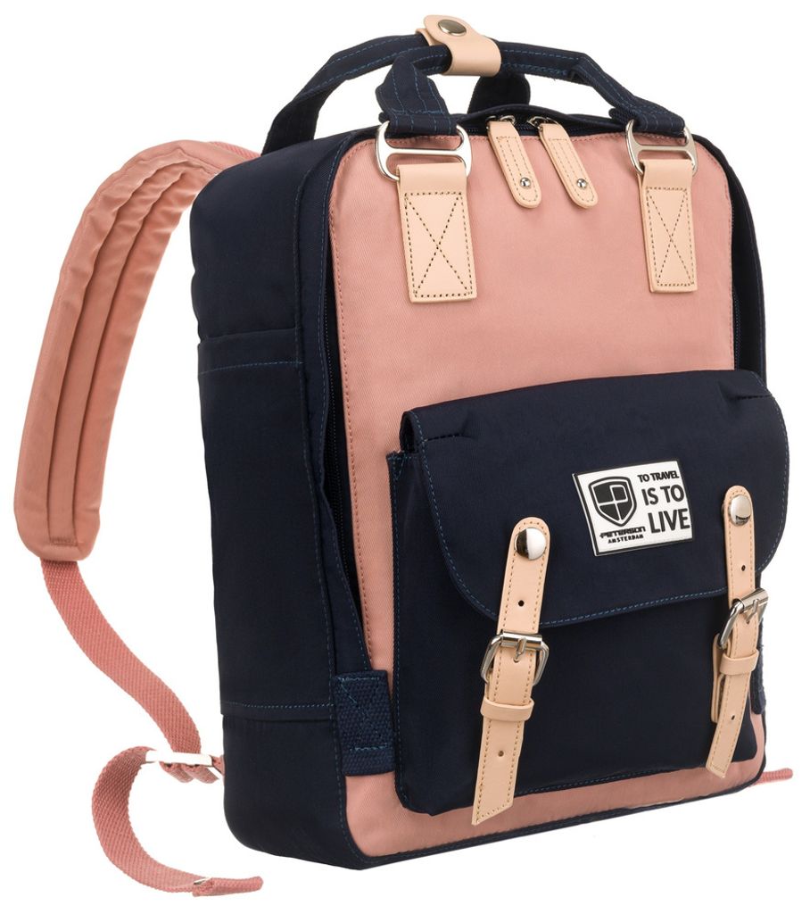 Peterson | Urbaner, packbarer Polyester-Rucksack, Marine, Hellrosa, 25x36x12 cm