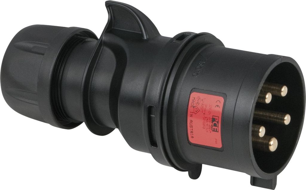 PCE CEE 32 A/400 V 5-pin Plug male Schwarz - Turbo Terminal - screwless - IP44