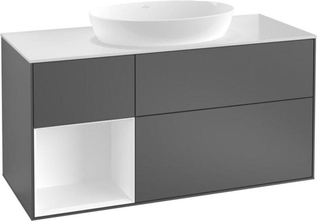 V&B Waschtischunterschrank Wandbeleuchtung Finion 120cm, Pl w m, Rg bla m Lac, si Gr m Lac