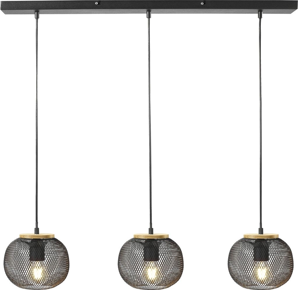 Pendelleuchte - Braun - Schwarz matt - Holz - Metall - 3-flammig - 85 x 85 cm