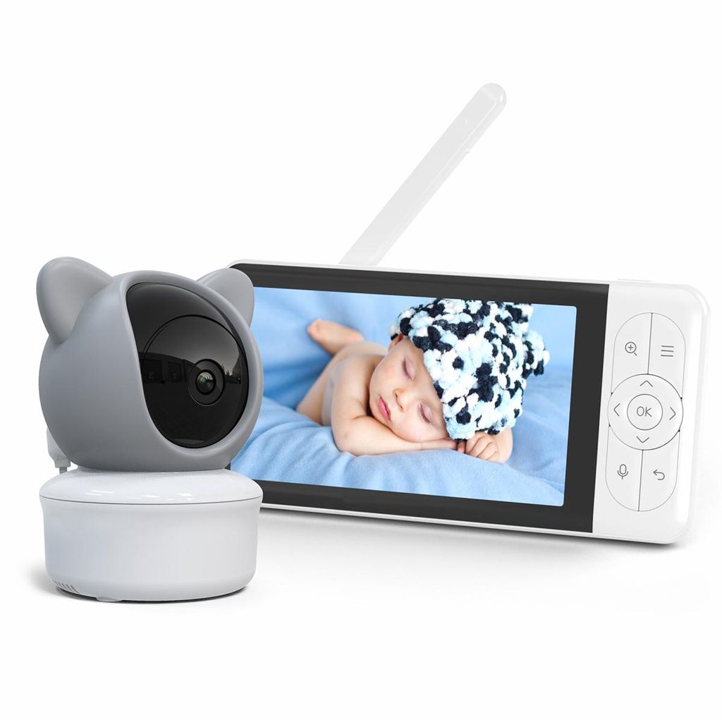Babyphone mit Kamera, 30 Stunden Akkulaufzeit, 5-Zoll-Bildschirm, 355° horizontale Drehung, 120° vertikale Drehung, Sichtweite ca. 200 Meter,