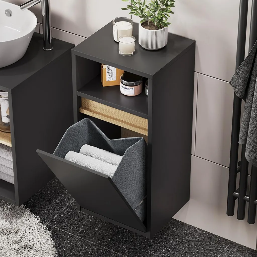 Mobile Bagno Salvaspazio Vicco Viola 38x80 Grigio Artisan con Cesto
