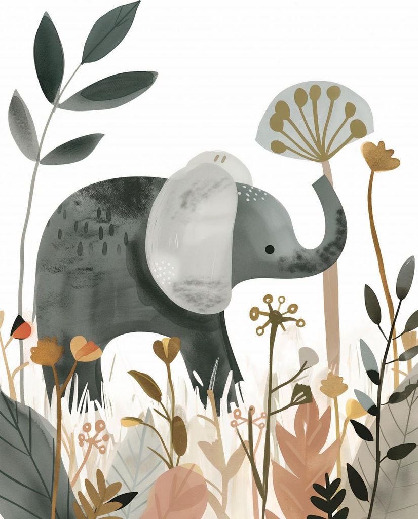 Poster 25x35cm Zarter Elefant im Garten