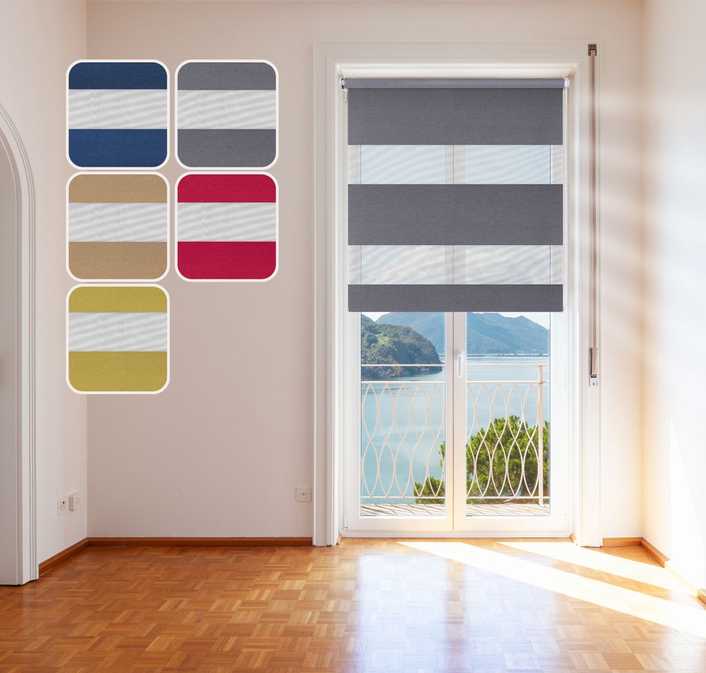 Doppelrollo "Metallic", Grau, 75x150cm - mit extra breiten Stoff-Streifen und Klemmfix-Halterung