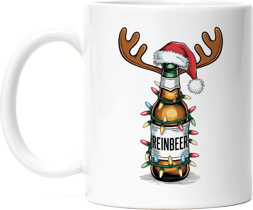 Reinbeer Tasse weiß Weihnachten Biertrinker Rentier Lustig Geschenkidee Party