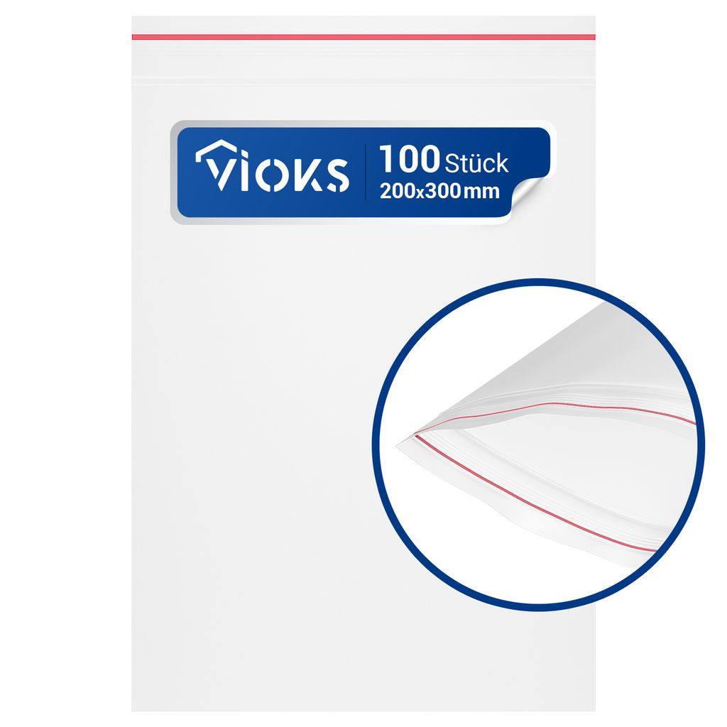 VIOKS Zip-Lock Tüten 100 Stück 200x300 mit Druckverschluss verschließbar Verpackungstüten Beutel