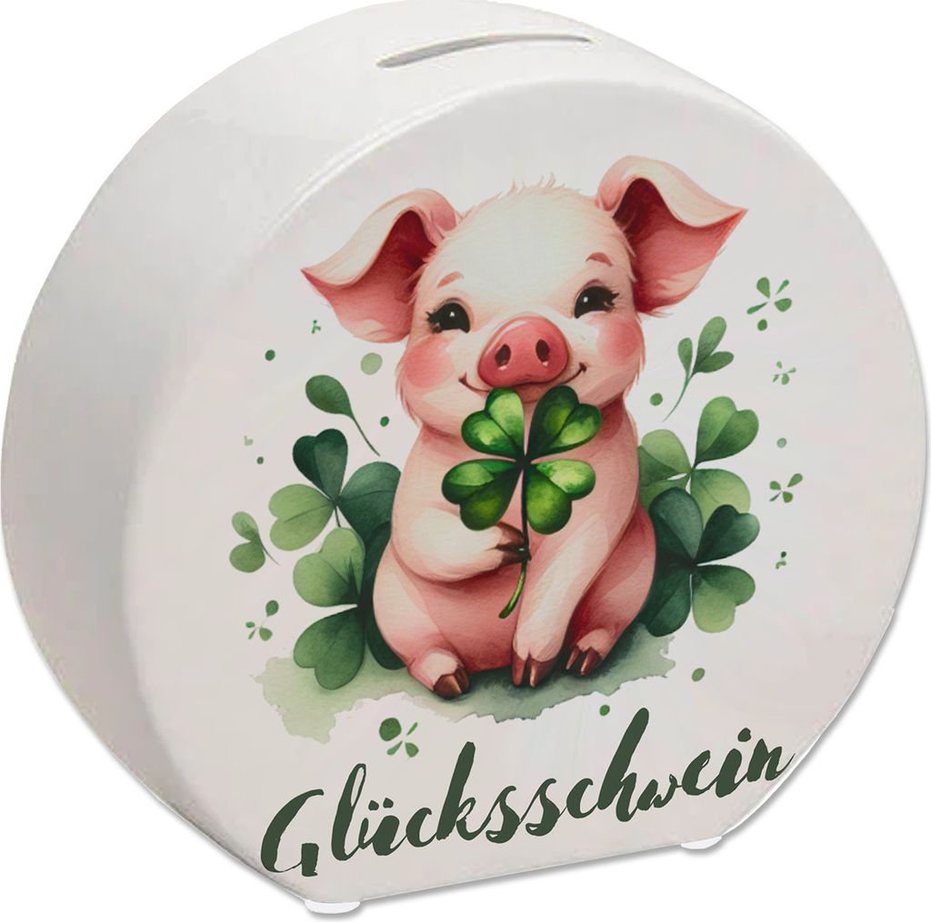 Glücksschwein mit Kleeblatt Spardose