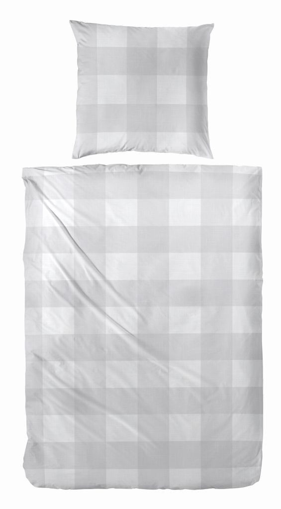 Primera Biber Bettwäsche Hahn Karo Kariert 100% Baumwolle Reißverschluss Bettbezug Kissenbezug Bettgarnitur Bettwäsche-Set 135x200 cm grau