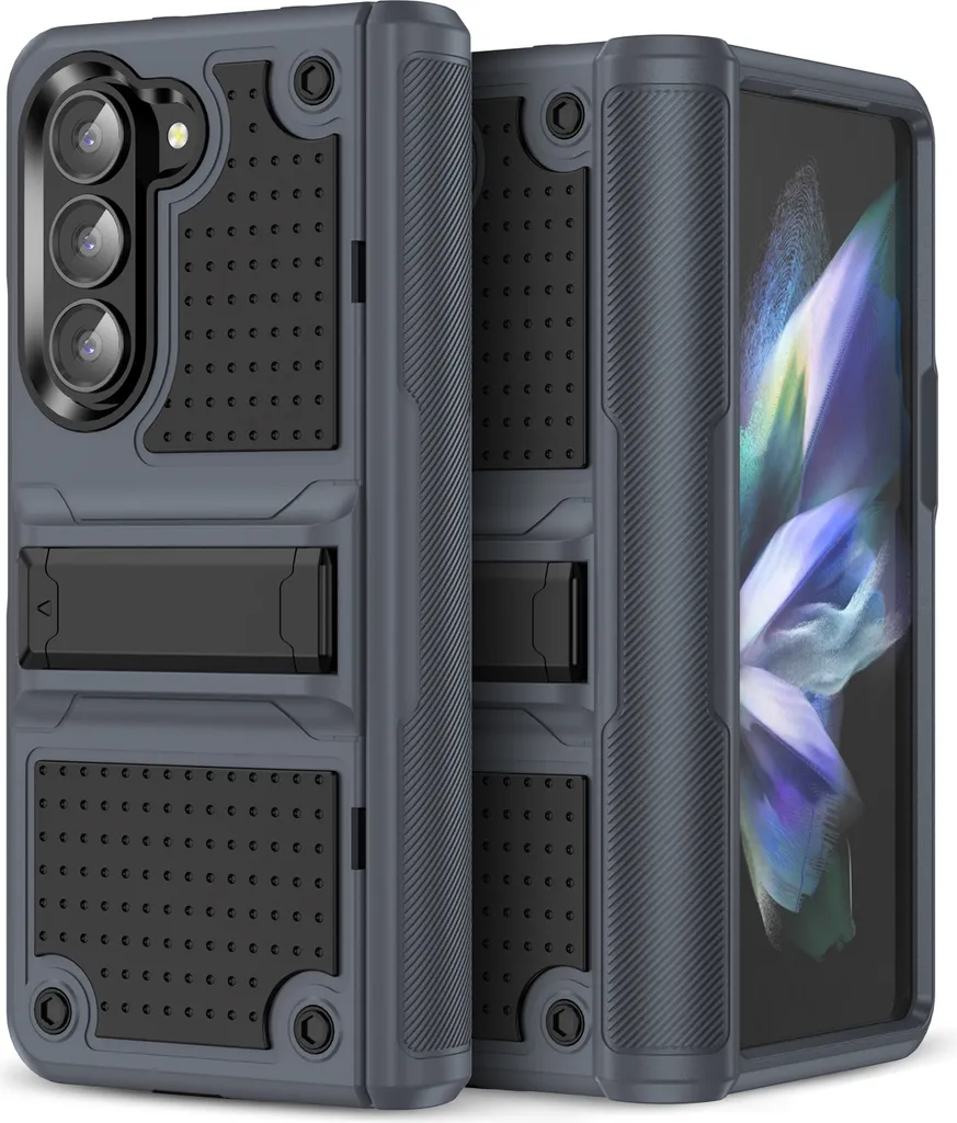 Custodia per Samsung Galaxy Z Fold 5, custodia ibrida antiurto in PC e TPU morbido Grigio Nero