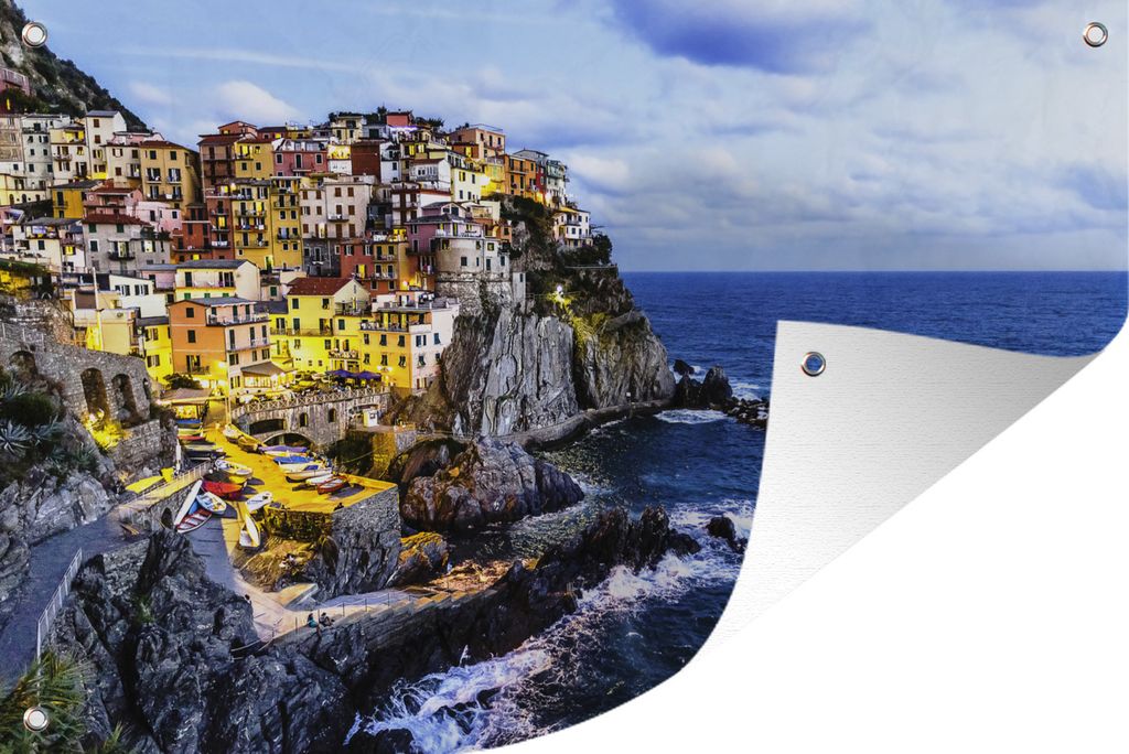 MuchoWow 120x80 cm Outdoor-Poster Gartendeko Sichtschutz Garten Poster für den Garten Cinque Terre beleuchtet in der Abenddämmerung in Italien