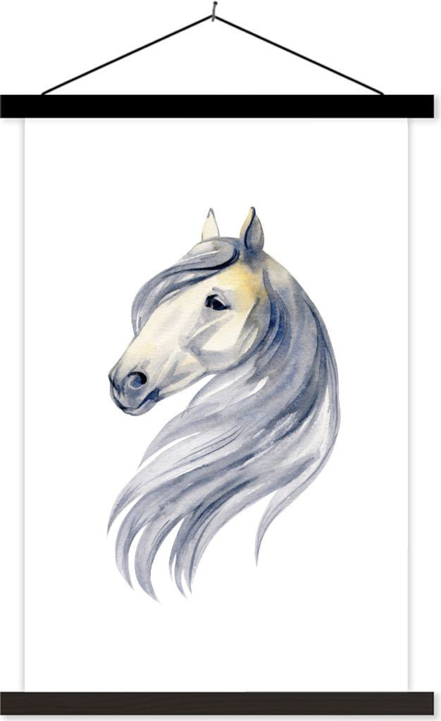 MuchoWow Textilposter Pferd - Aquarell - Gelb - Mädchen - Kinder - Mädchen 60x90 cm mit schwarzem Rahmen - Poster Wohnzimmer